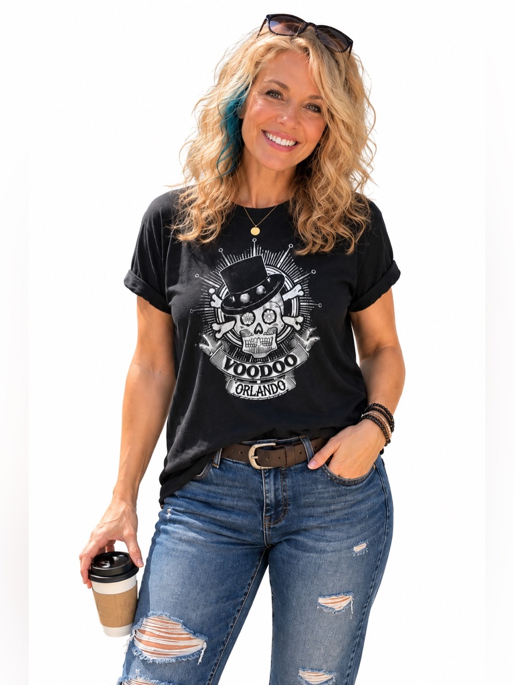 Y2K Voodoo Orlando Skull Graphic Tee Jerzees HiDensi-T Black Unisex M